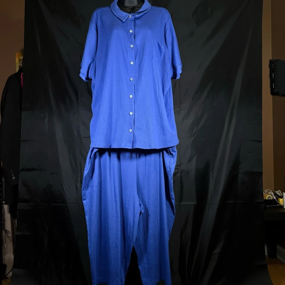 Belle Two-Piece Blue Blouse & Shorts Set – Size 2X - Picture 2 of 15